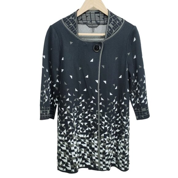 Ming Wang Top Button Cardigan Women's Size‎ S Black Gray Triangle - Picture 1 of 10